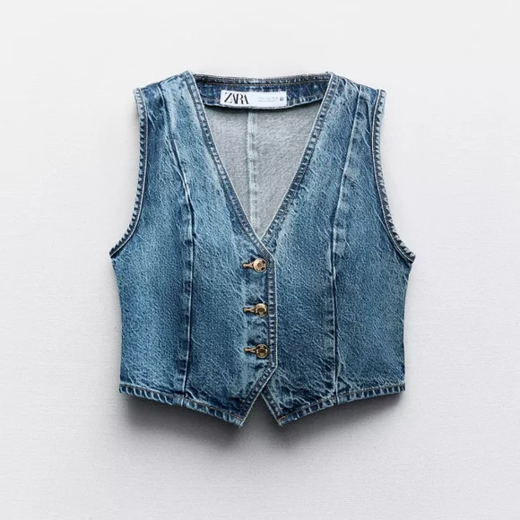 Zara Blue Denim Maxi Skirt and Vest Set ZARA - Picture 14 of 14